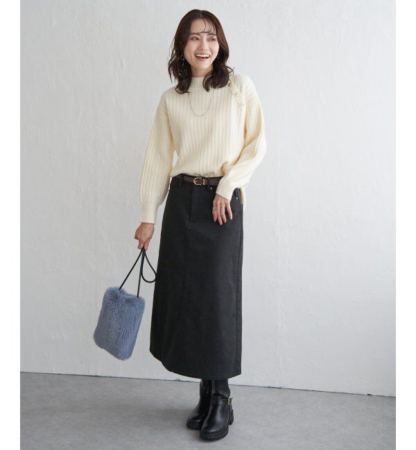 ikka「肩ボタンワイドリブニットプルオーバー」|プルオーバー|