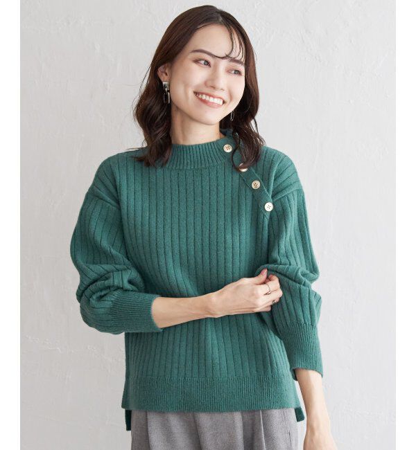 ikka「肩ボタンワイドリブニットプルオーバー」|プルオーバー|