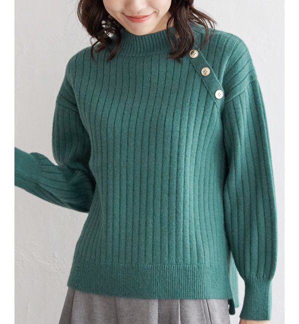 ikka「肩ボタンワイドリブニットプルオーバー」|プルオーバー|