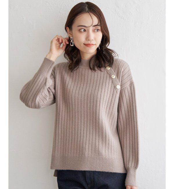 ikka「肩ボタンワイドリブニットプルオーバー」|プルオーバー|
