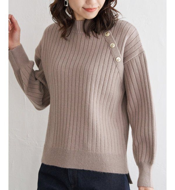 ikka「肩ボタンワイドリブニットプルオーバー」|プルオーバー|