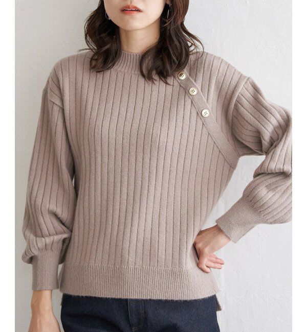 ikka「肩ボタンワイドリブニットプルオーバー」|プルオーバー|