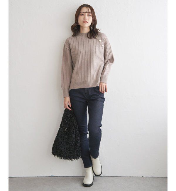 ikka「肩ボタンワイドリブニットプルオーバー」|プルオーバー|
