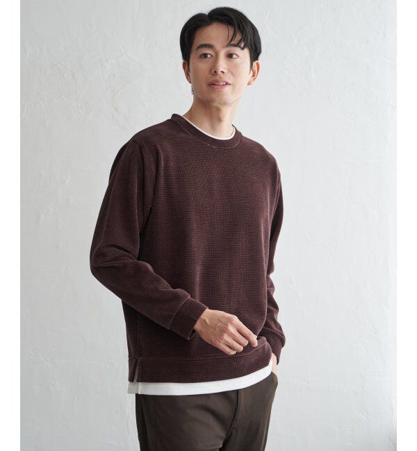 ikka「モールワッフルフェイクレイヤードプルオーバー」|パーカー|ワイン
