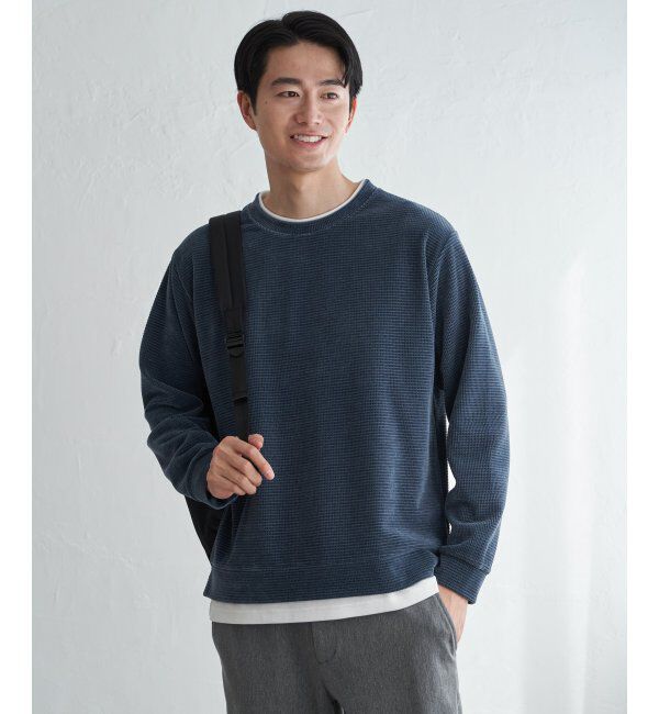 ikka「モールワッフルフェイクレイヤードプルオーバー」|パーカー|ブルー
