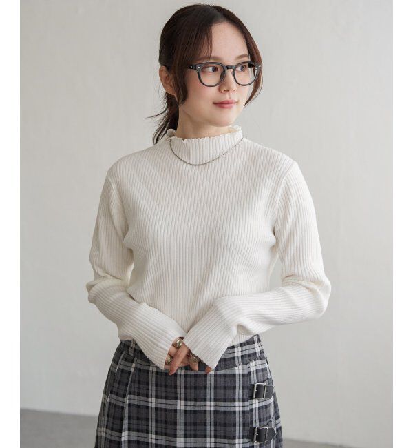 Lbc with Life「襟フリルリブニット」|カーディガン|ホワイト