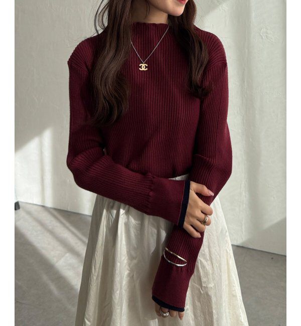 Lbc with Life「袖配色レイヤーリブニット」|カーディガン|