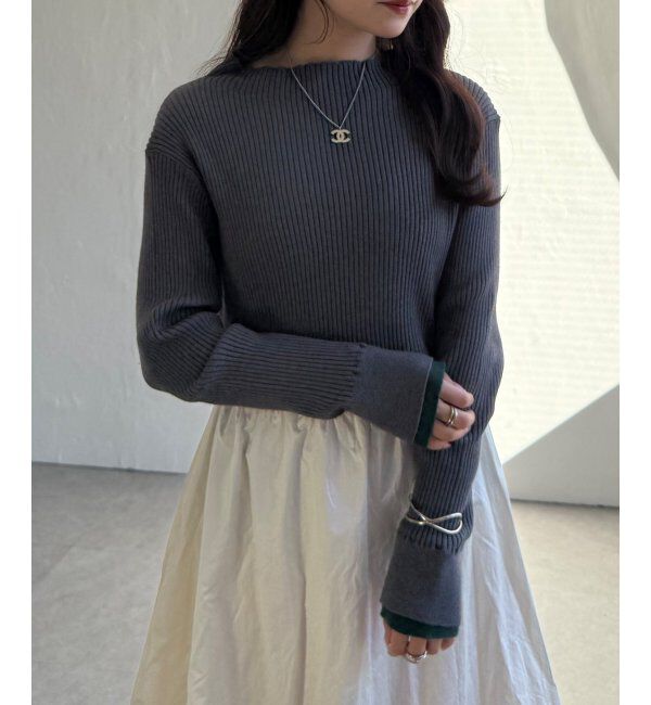 Lbc with Life「袖配色レイヤーリブニット」|カーディガン|