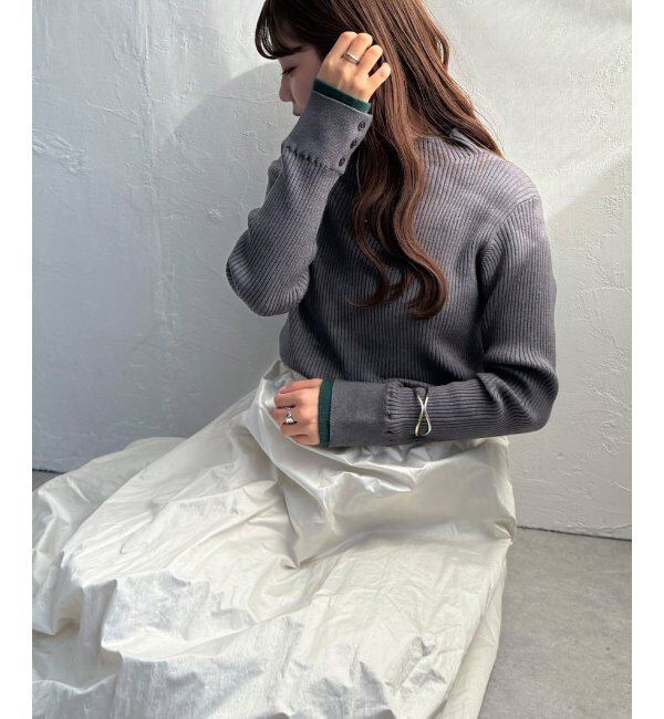 Lbc with Life「袖配色レイヤーリブニット」|カーディガン|