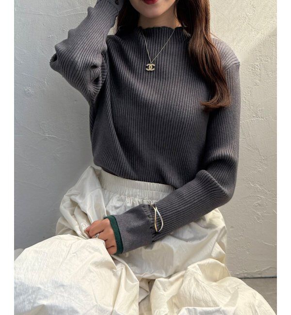 Lbc with Life「袖配色レイヤーリブニット」|カーディガン|