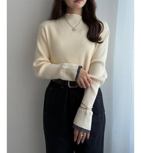 Lbc with Life「袖配色レイヤーリブニット」|カーディガン|