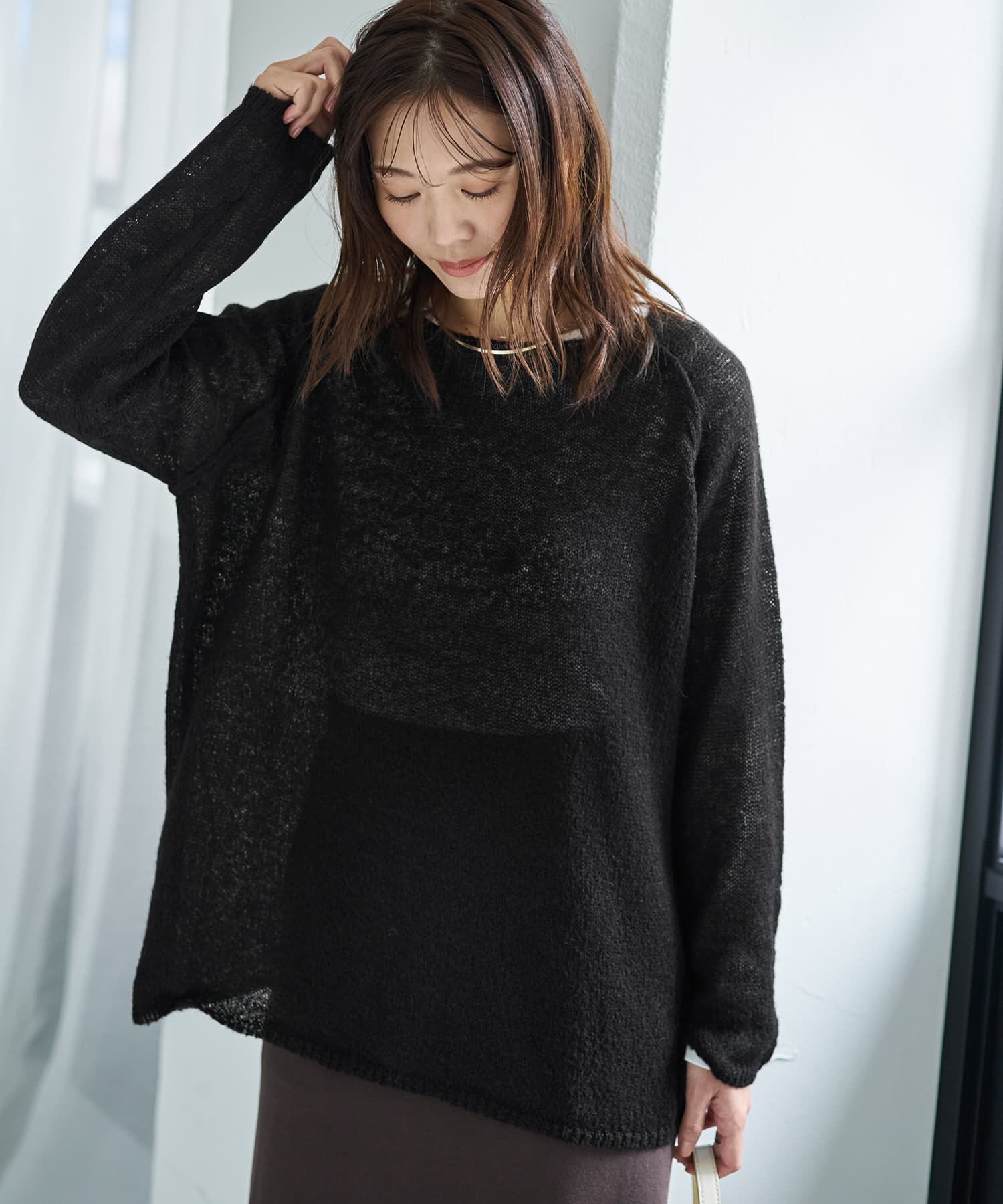 STYLE DELI「アルパカ混エアリールーズニットトップス」|ニット・セーター|ブラック