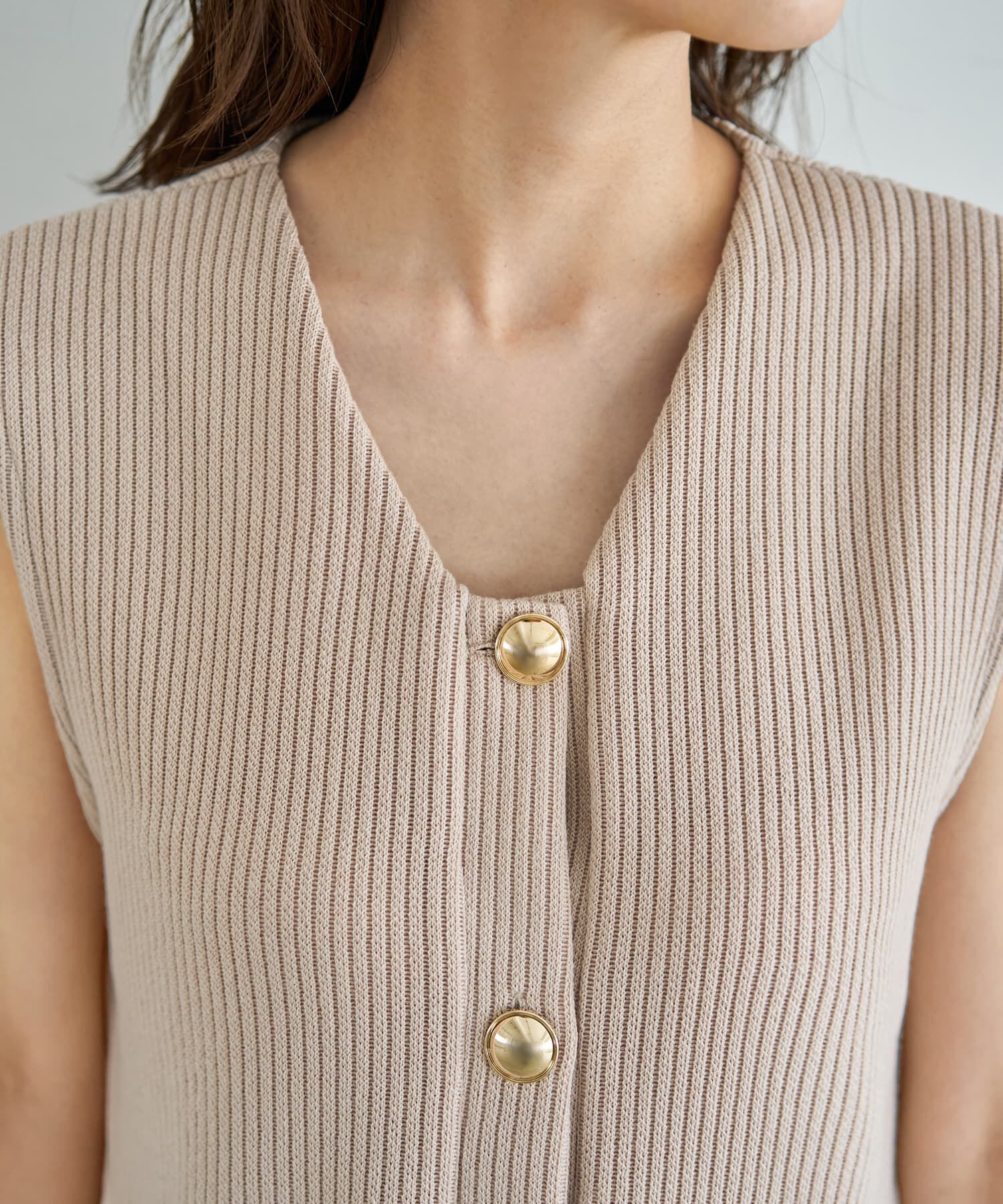 STYLE DELI「GOLDボタンリブニットソーベスト」|ベスト・ジレ|