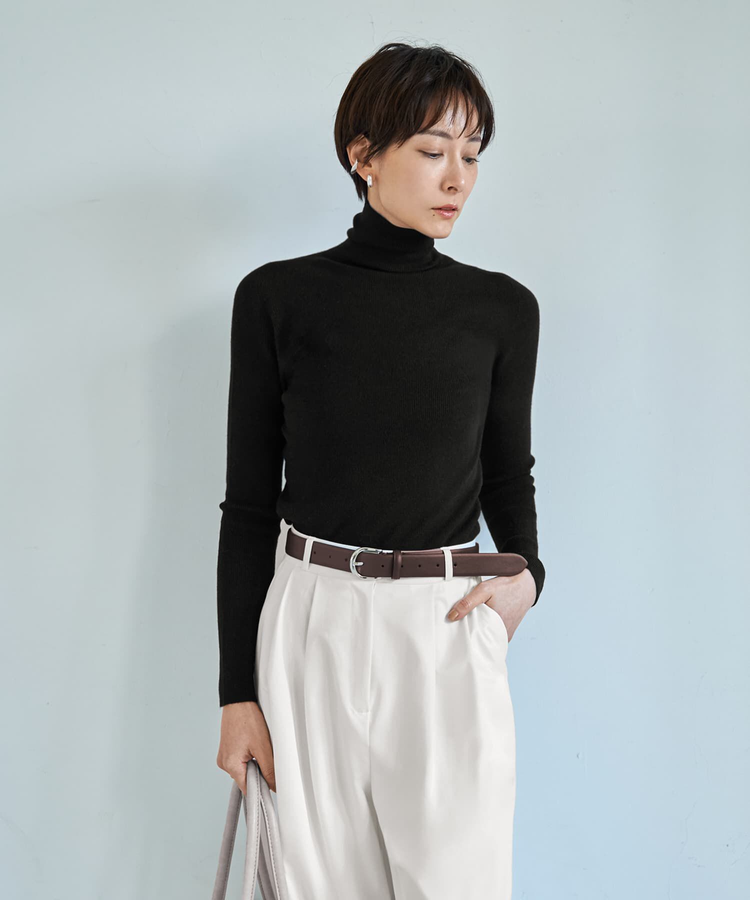 STYLE DELI「もっちりタートルリブニットトップス」|ニット・セーター|ブラック