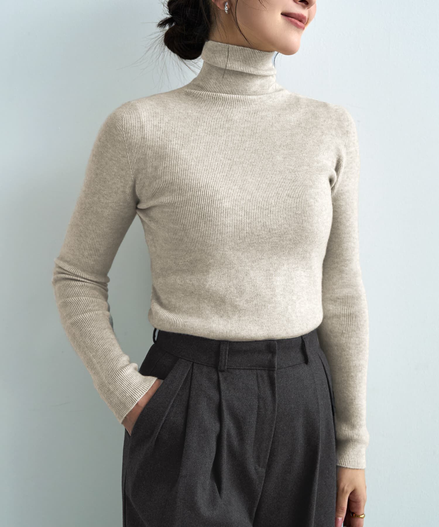 STYLE DELI「もっちりタートルリブニットトップス」|ニット・セーター|オートミール