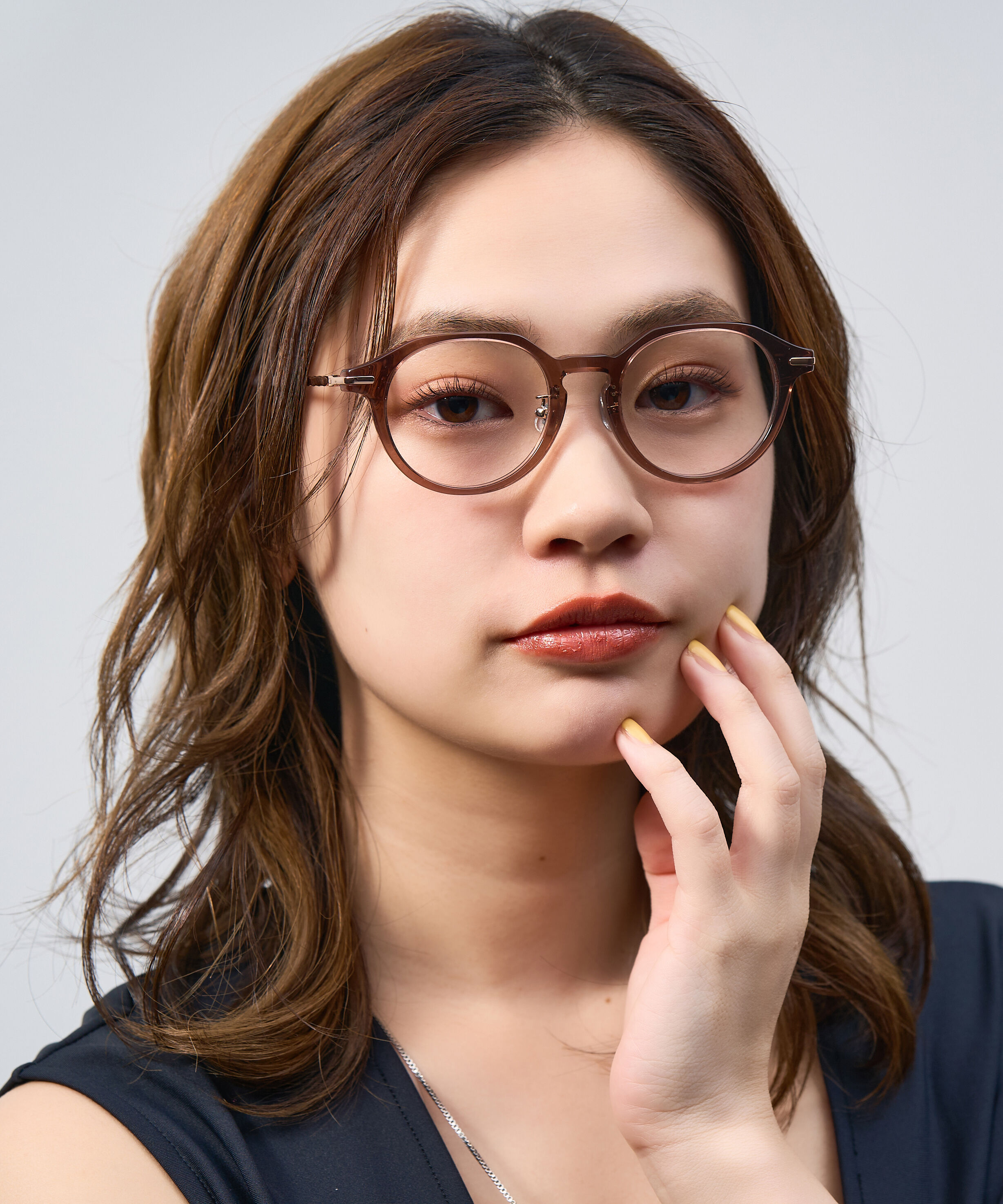  「Zoff | Kirimaru ボストン型 クラウンパント メガネ  レンズ交換券付き 波型 小顔効果 ズレ落ち防止」|メガネ|薄ブラウン1