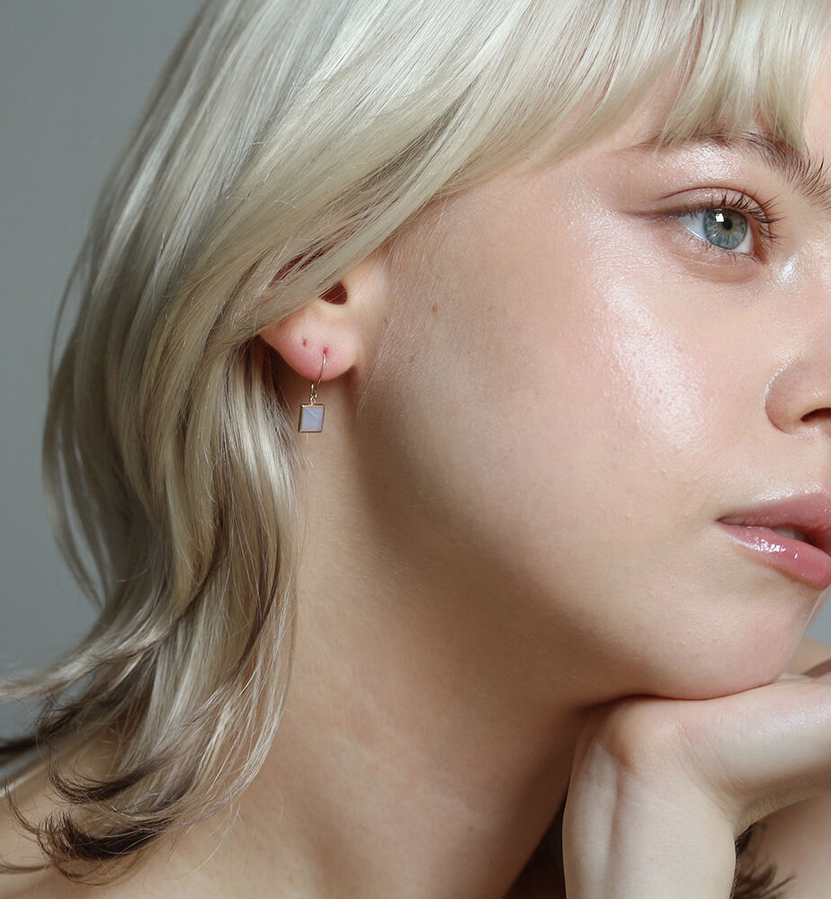  「カラーストーン スクエア フック ピアス | K10YG」|ピアス|