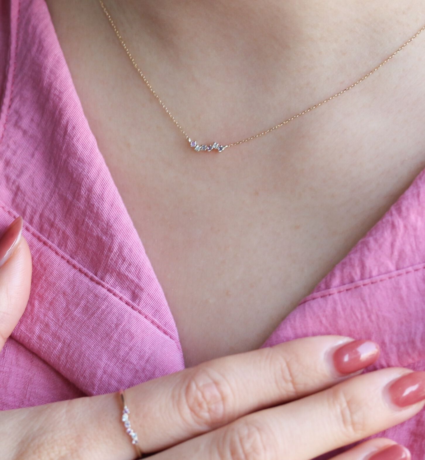  「マルチカラーストーン ブルー ネックレス | K10YG」|ネックレス|