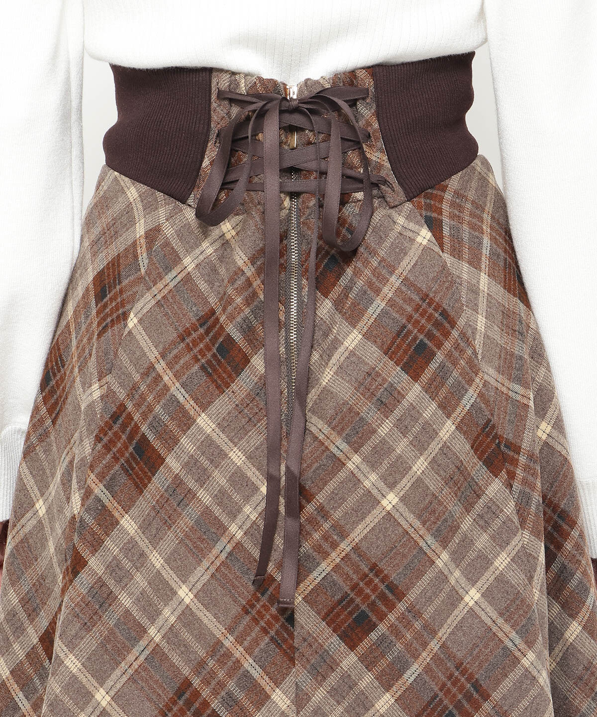 アンドクチュール「サイドリブチェックアシメスカート」|フレア|