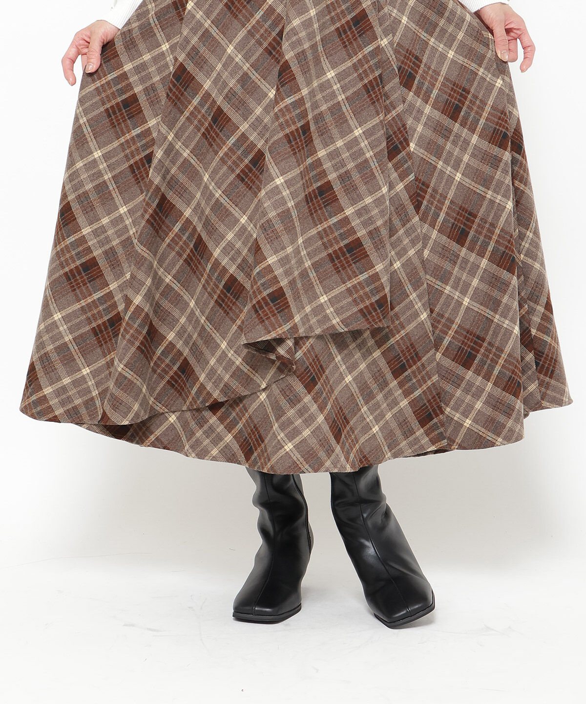 アンドクチュール「サイドリブチェックアシメスカート」|フレア|