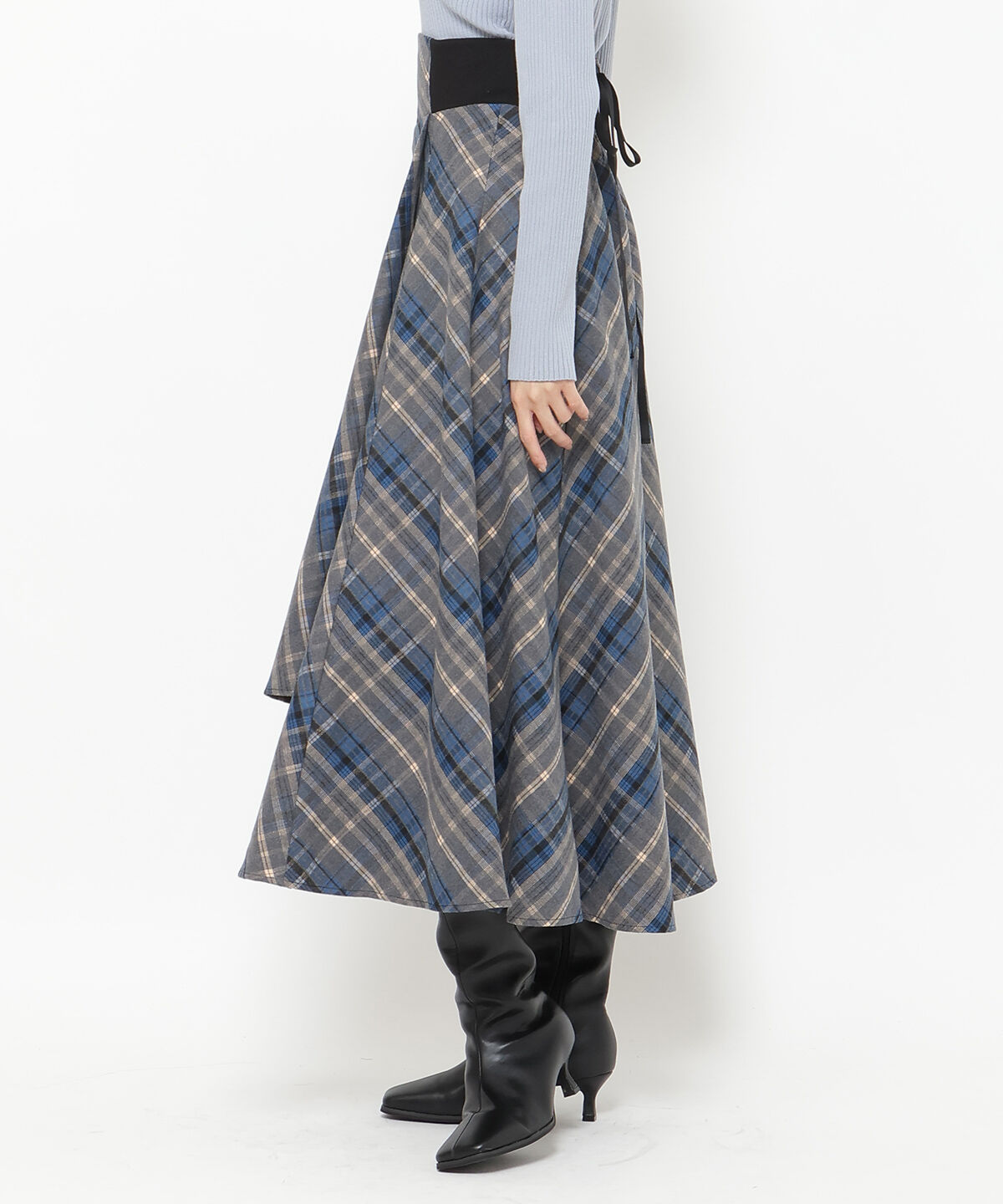 アンドクチュール「サイドリブチェックアシメスカート」|フレア|