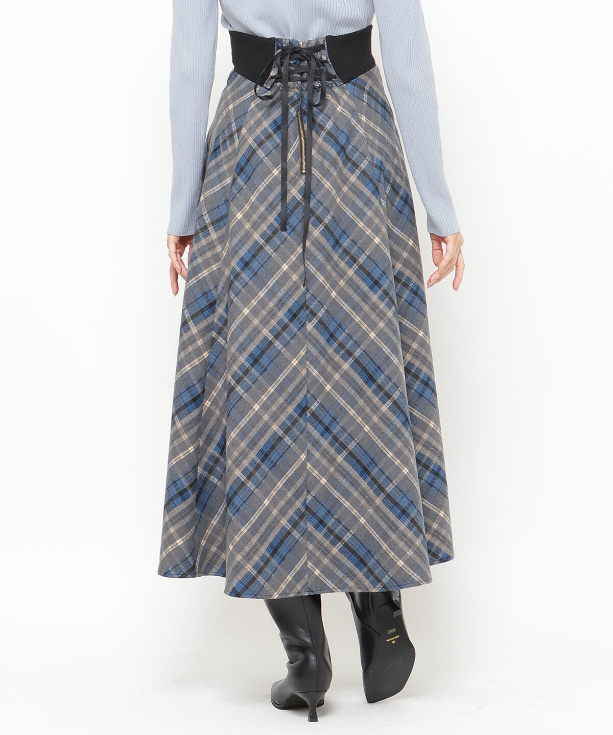 アンドクチュール「サイドリブチェックアシメスカート」|フレア|