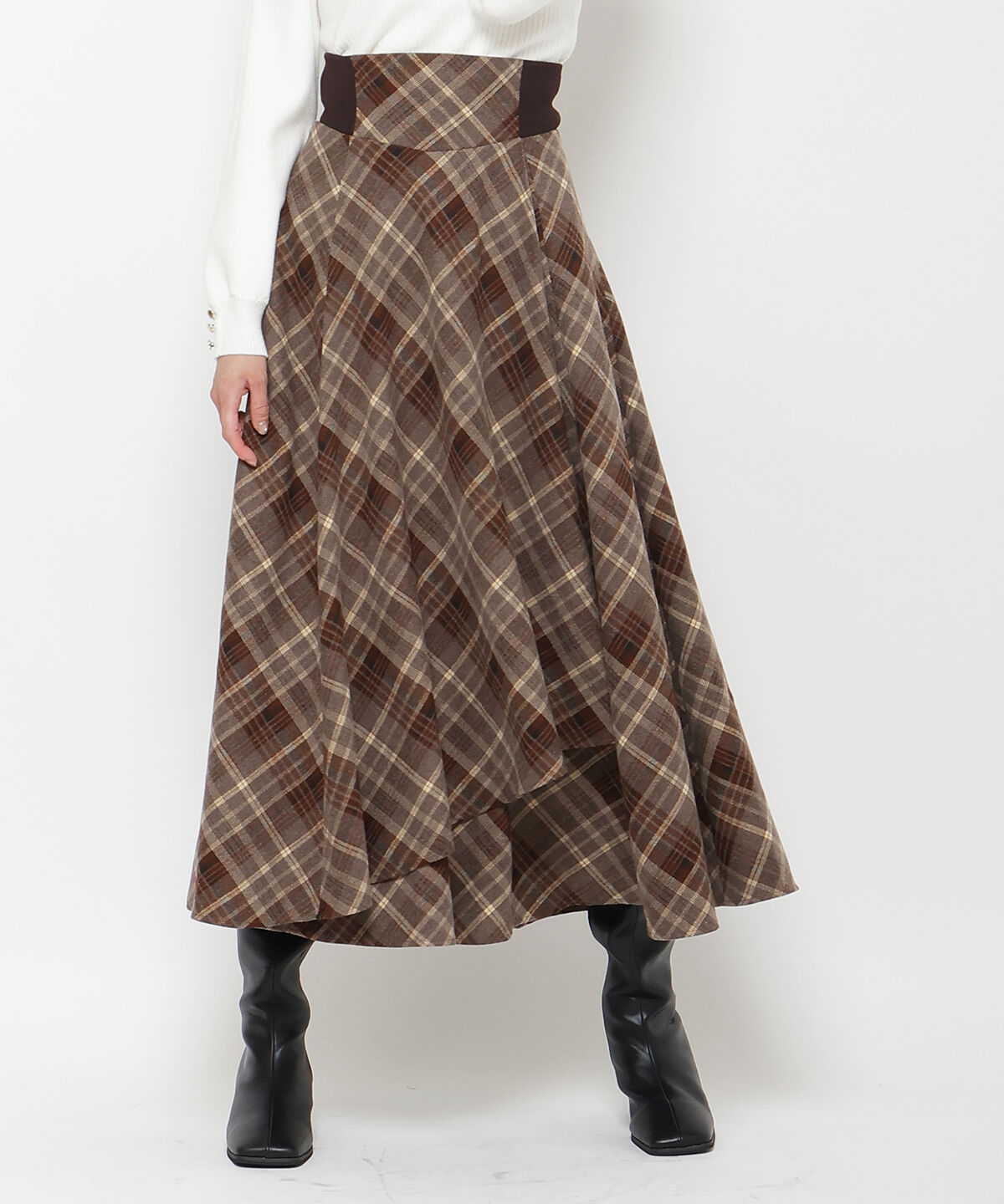 アンドクチュール「サイドリブチェックアシメスカート」|フレア|