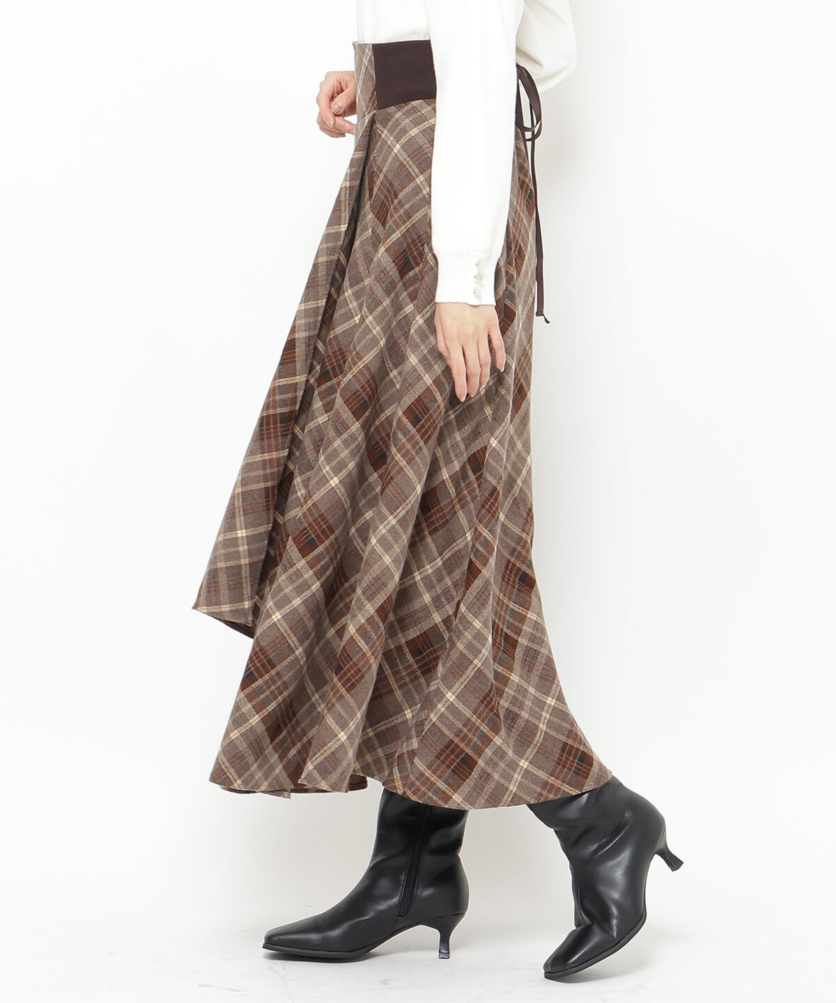 アンドクチュール「サイドリブチェックアシメスカート」|フレア|