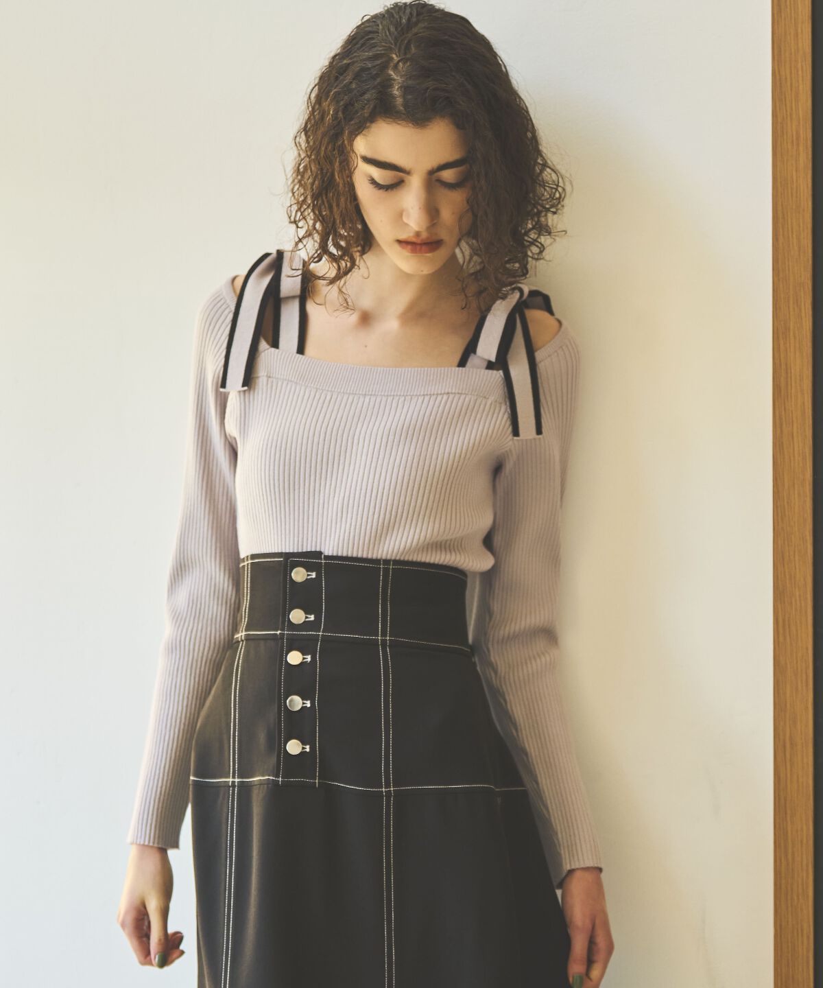 アンドクチュール「配色ショルダーリボンニットプルオーバー」|ニット・セーター|