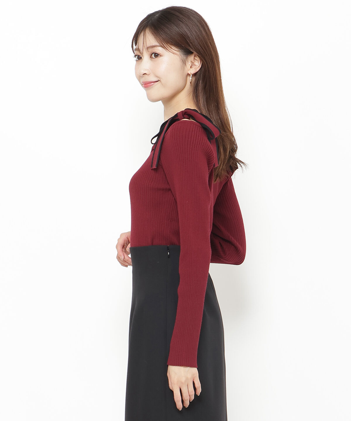 アンドクチュール「配色ショルダーリボンニットプルオーバー」|ニット・セーター|