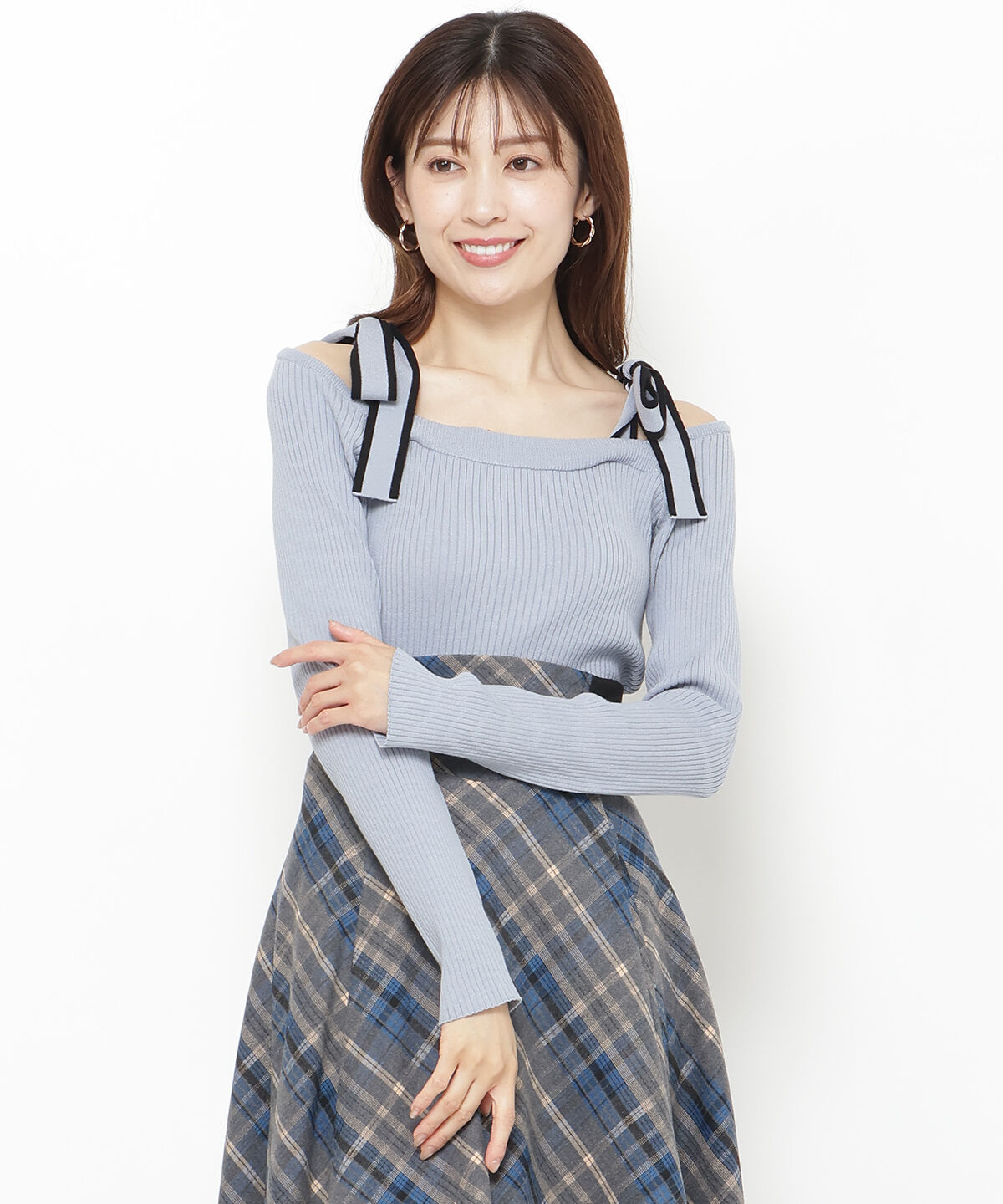 アンドクチュール「配色ショルダーリボンニットプルオーバー」|ニット・セーター|