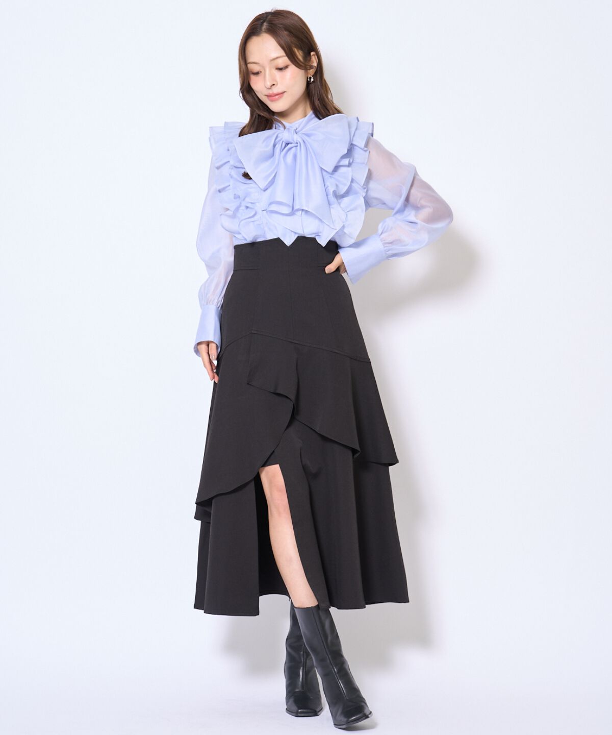 アンドクチュール「ボウタイフリルシアーブラウス」|シャツ・ブラウス|