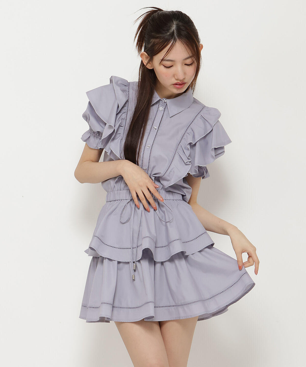 REDYAZEL「コットンフリルミニスカート」|フレア|