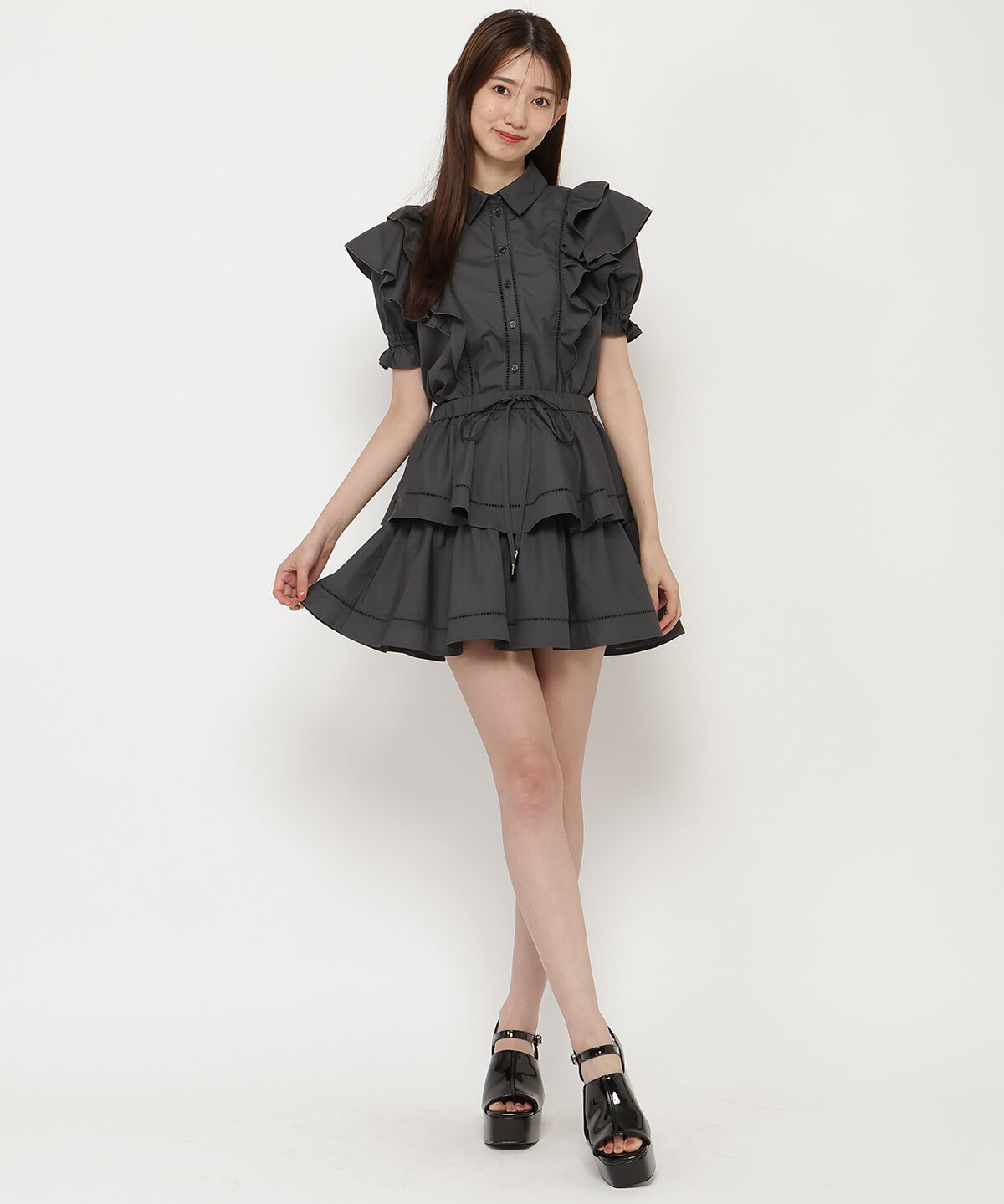 REDYAZEL「コットンフリルミニスカート」|フレア|