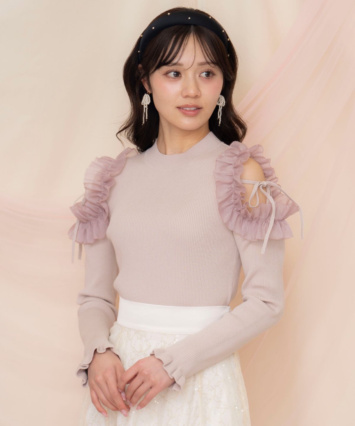WILLSELECTION「フリルショルダーリブニット」|ニット・セーター|ピンク