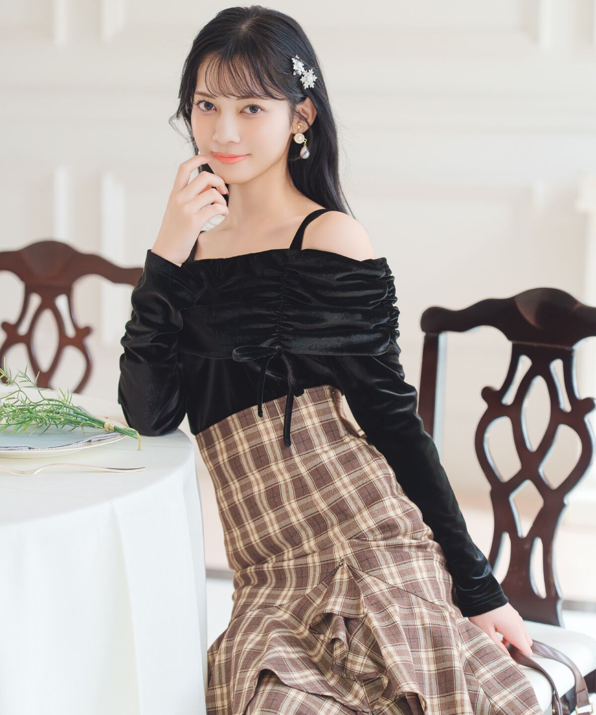 WILLSELECTION「スリットデザインラッフルハイウエストスカート」|フレア|