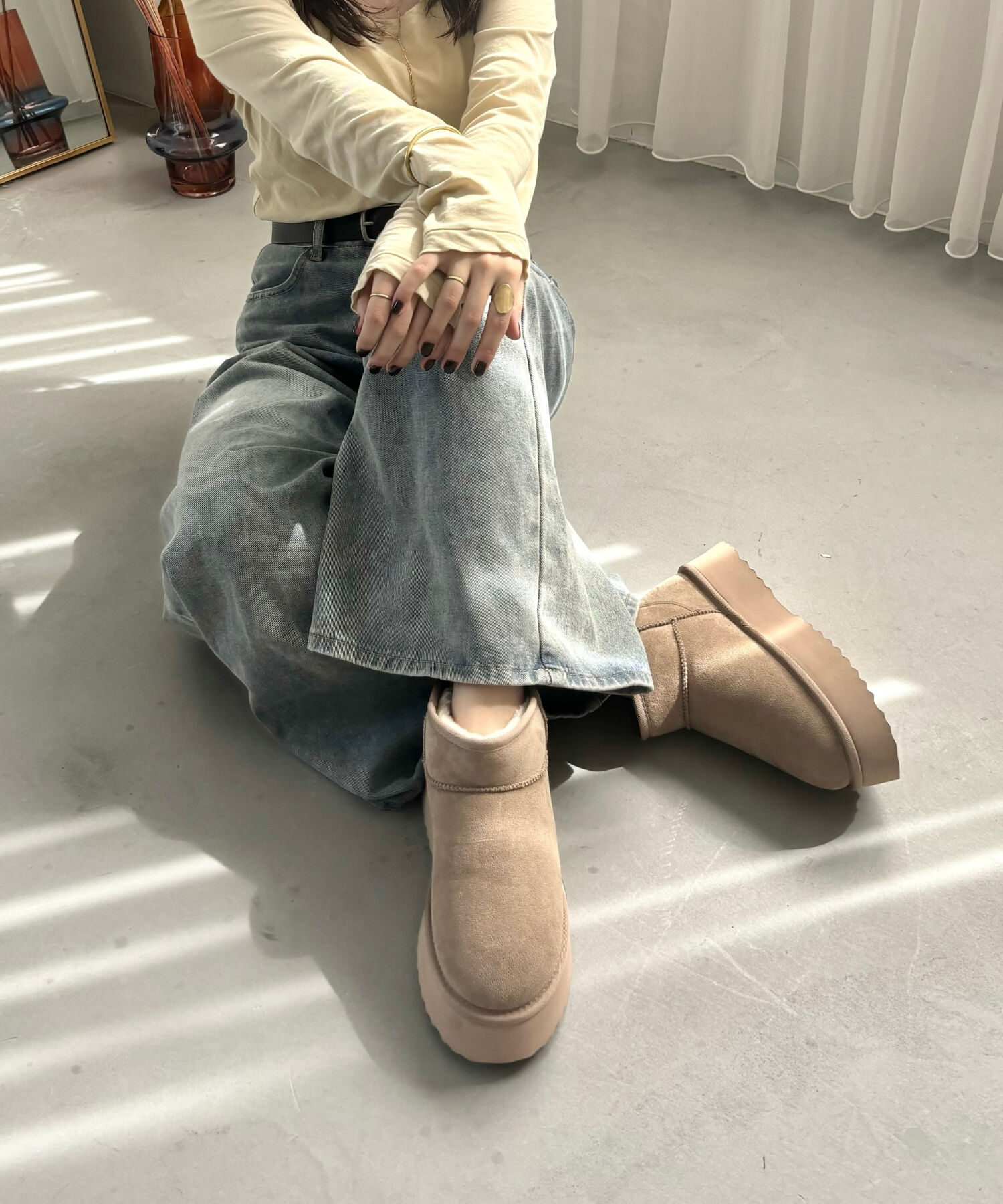 ORiental TRaffic「【累計1万足突破】 厚底 ムートン ショートブーツ /35401 軽量 防寒」|ショートブーツ|