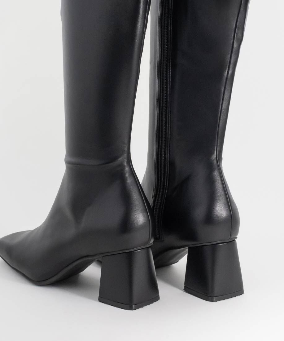  「晴雨兼用ソフトストレッチ WARM スクエアトゥロングブーツ」|ロングブーツ|