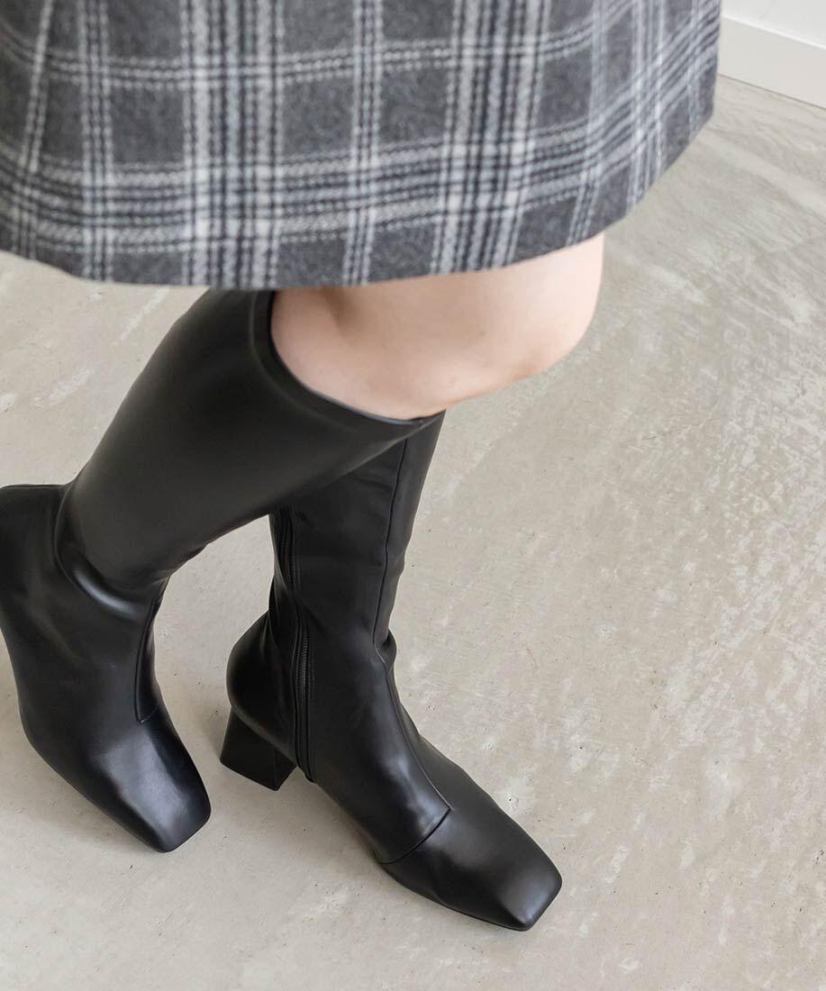  「晴雨兼用ソフトストレッチ WARM スクエアトゥロングブーツ」|ロングブーツ|