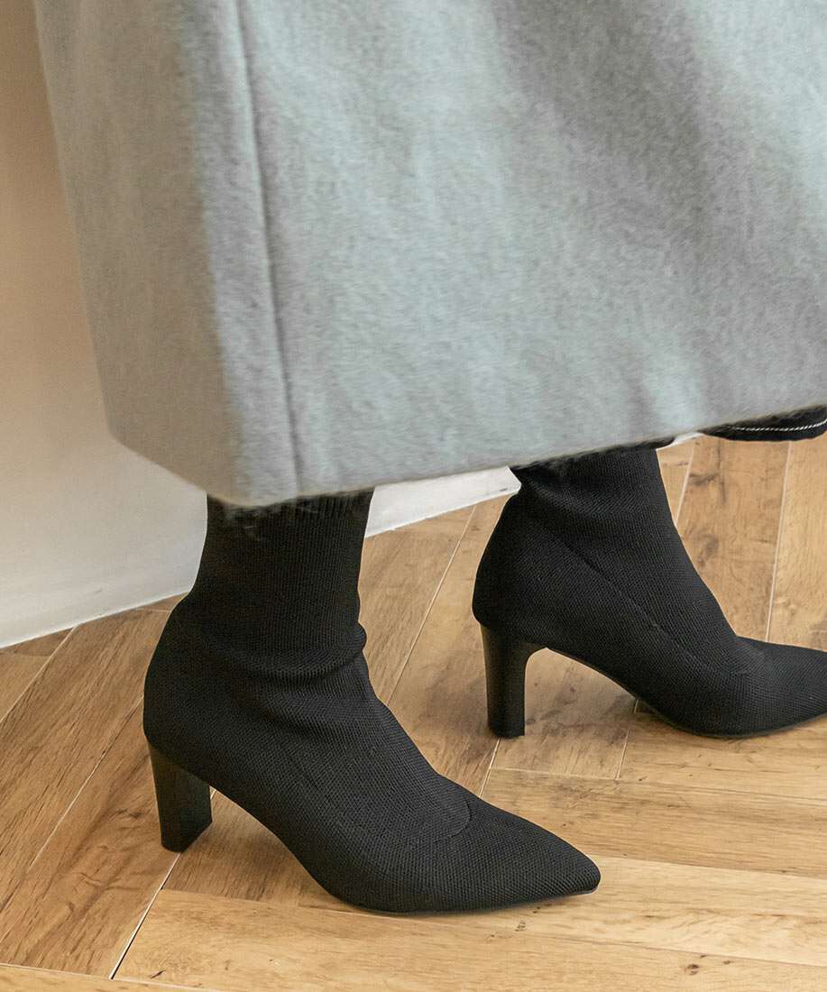  「ストレッチ プレートヒールソックスブーツ」|ショートブーツ|