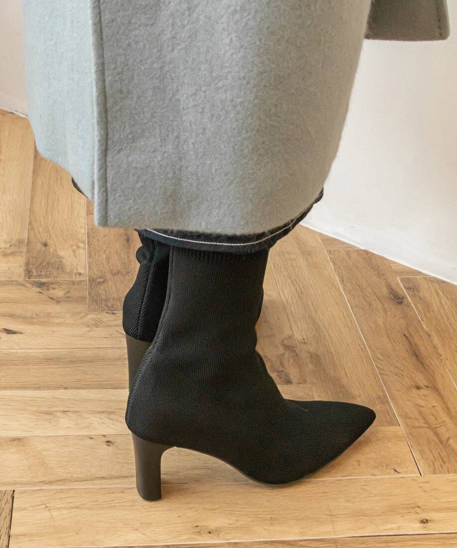  「ストレッチ プレートヒールソックスブーツ」|ショートブーツ|