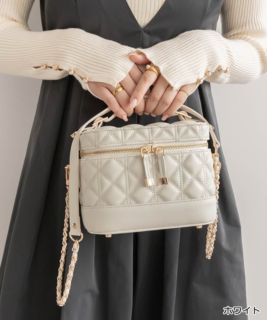  「キルティング2WAYバニティバッグ」|ショルダー・メッセンジャー|ホワイト