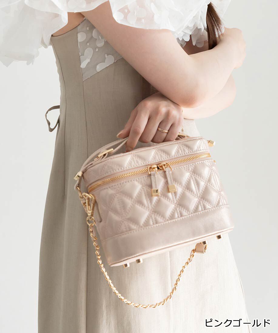  「キルティング2WAYバニティバッグ」|ショルダー・メッセンジャー|ピンクゴールド