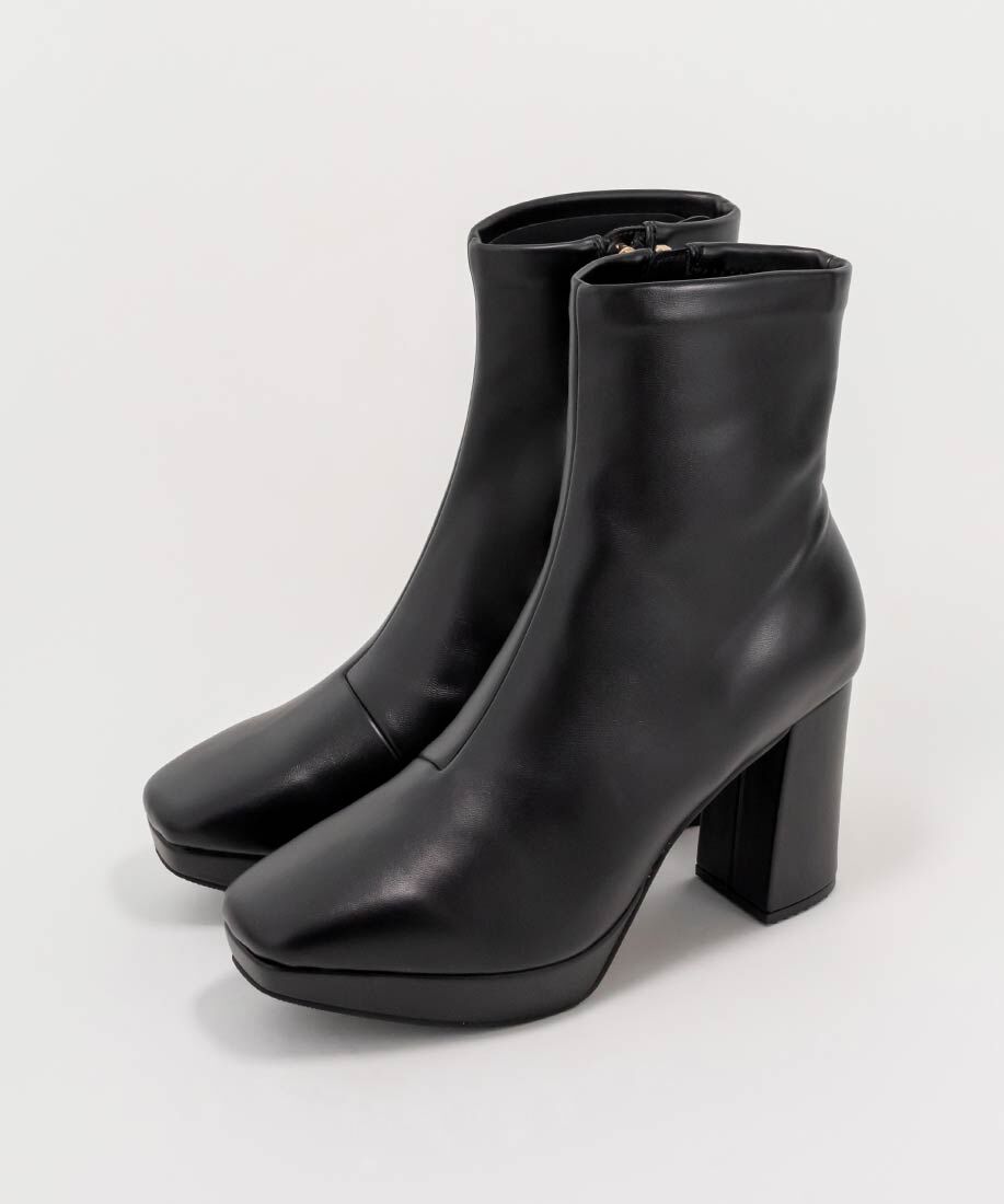  「ストレッチ チャンキーヒールショートブーツ」|ショートブーツ|