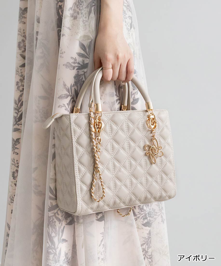  「2WAYキルティングミディバッグ」|ハンドバッグ|アイボリー