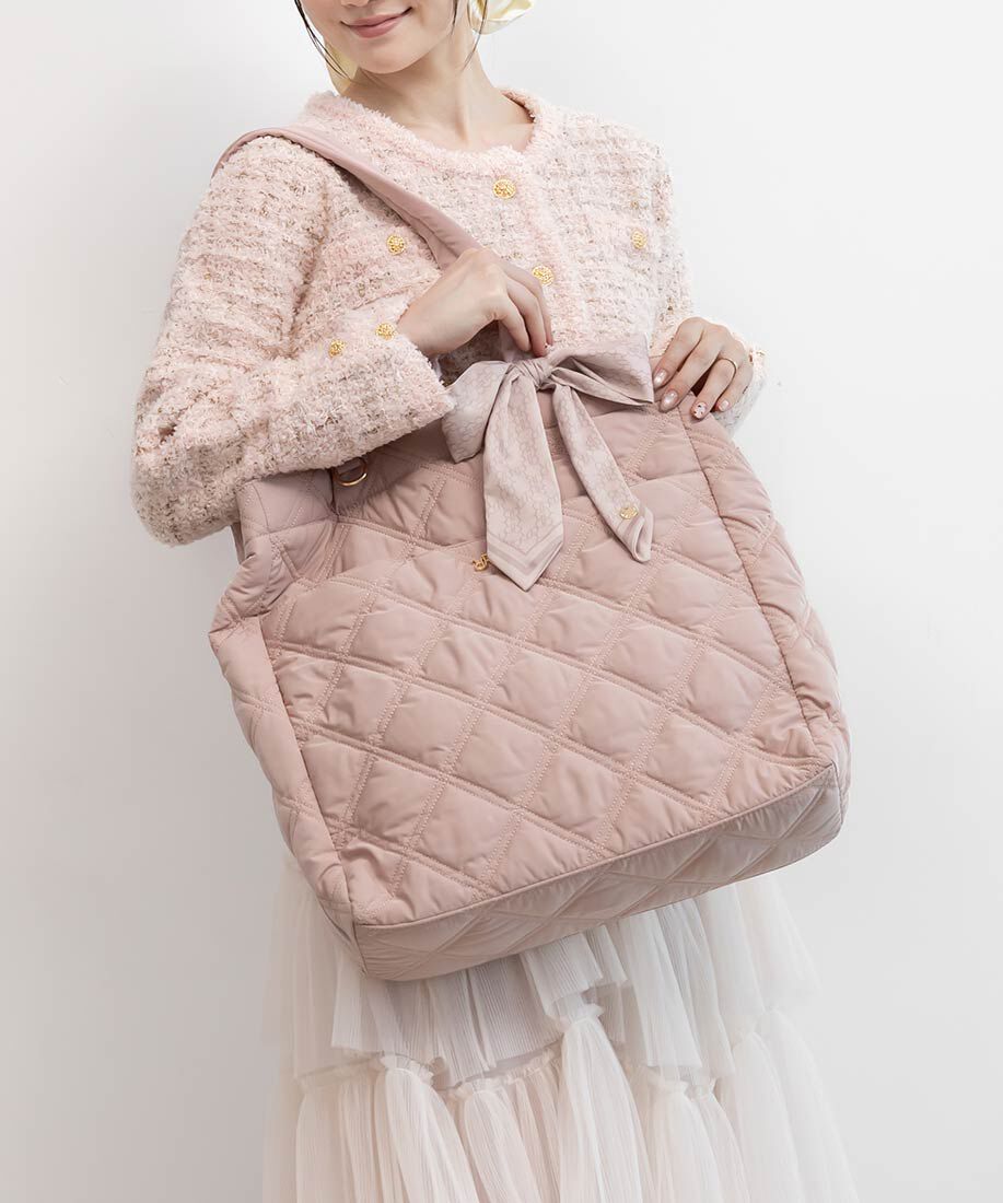  「【A4対応】2WAY リボンキルティングトートバッグ」|トートバッグ|ピンク