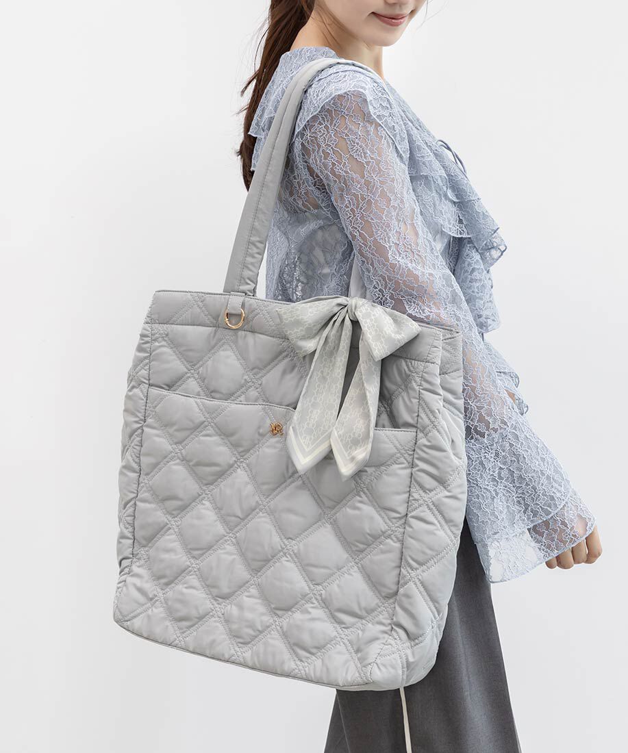  「【A4対応】2WAY リボンキルティングトートバッグ」|トートバッグ|ブルー