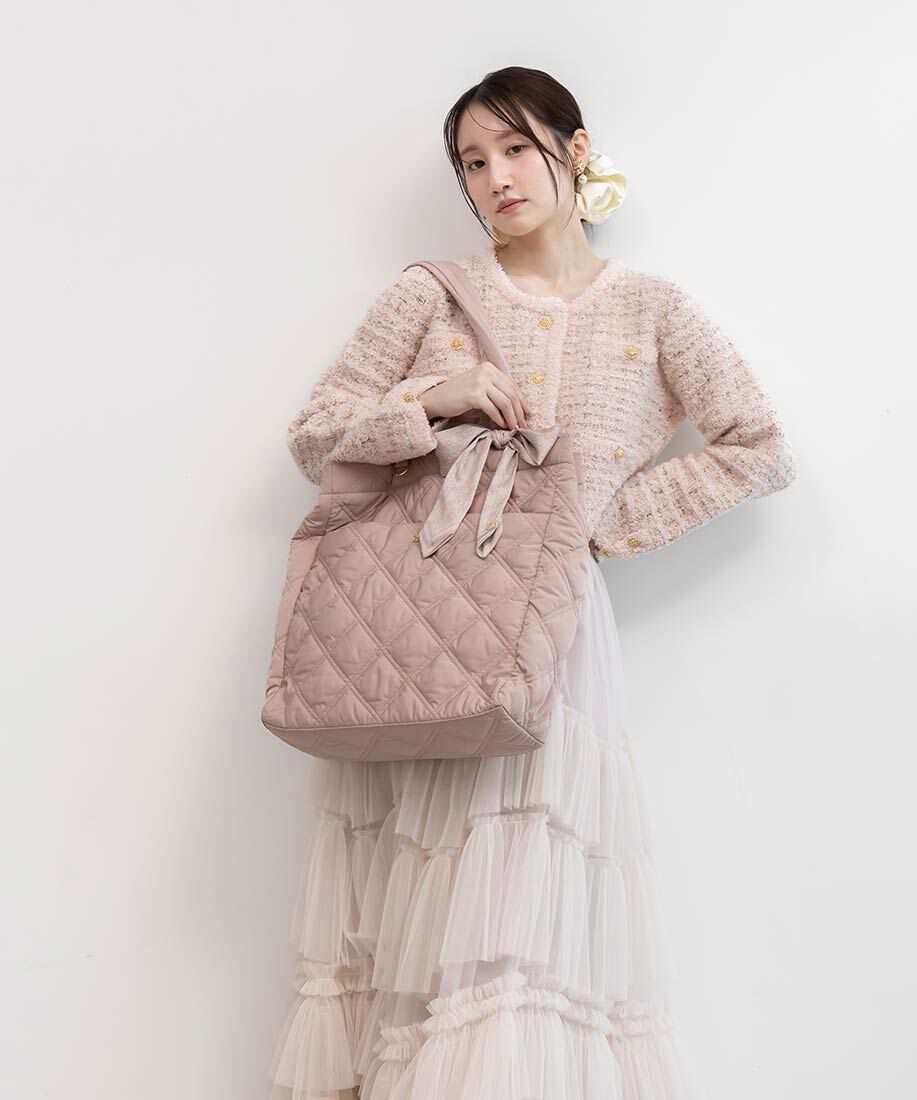  「【A4対応】2WAY リボンキルティングトートバッグ」|トートバッグ|