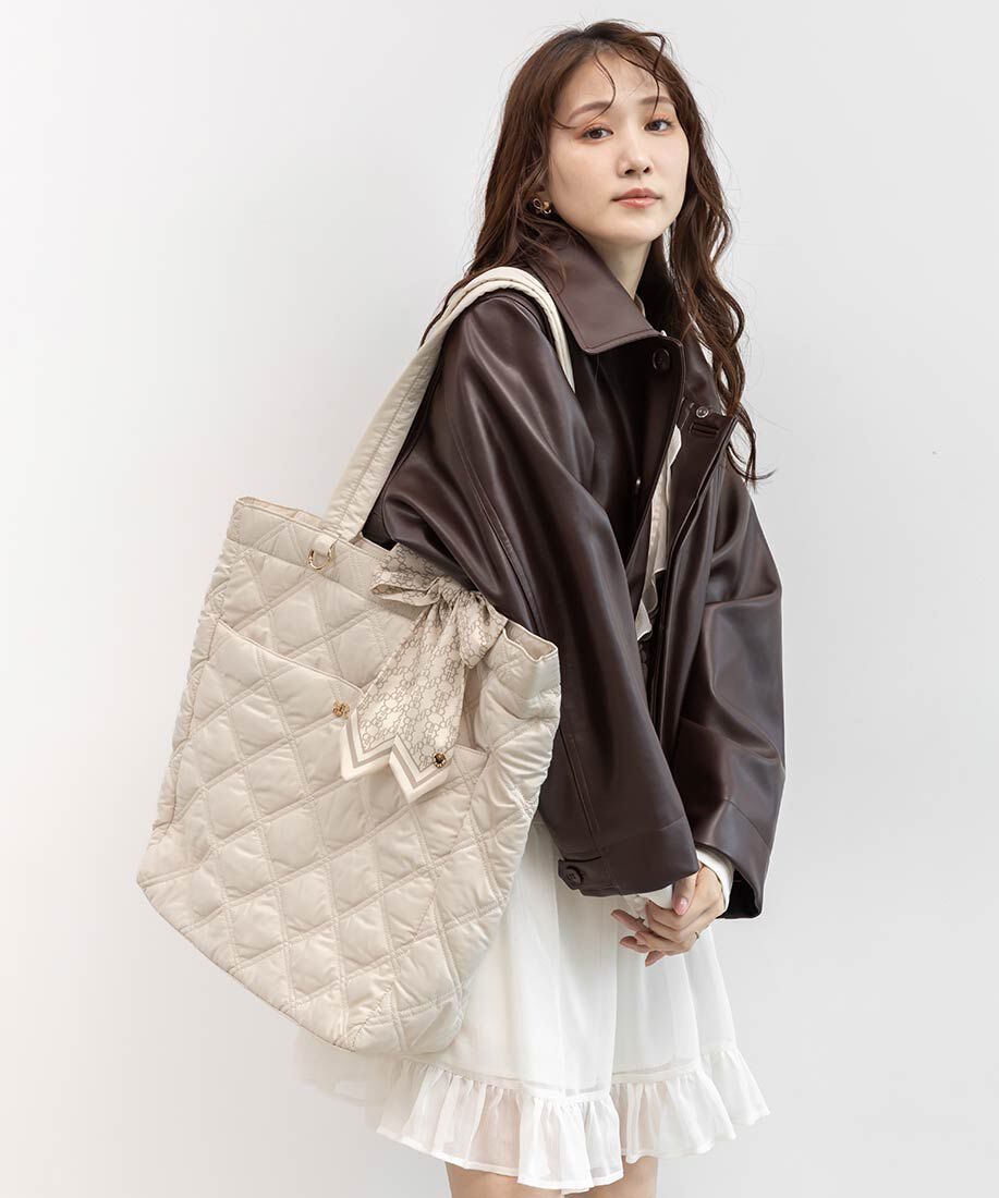  「【A4対応】2WAY リボンキルティングトートバッグ」|トートバッグ|