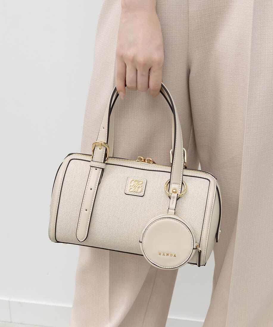  「2WAY デザインベルトボストンバッグ」|ハンドバッグ|アイボリー